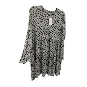 Mudpie Womens Minnie Tiered Dress Sz M Sage Animal Print Long‎ Sleeve Casual NEW